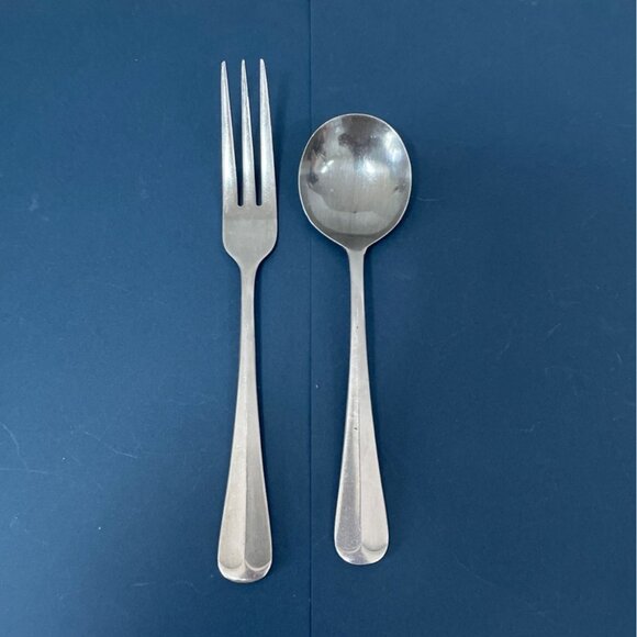 Vtg Rogers Jefferson  Manor Pattern Dinner Fork Round Soup Spoon Stainless Japan - Picture 2 of 8